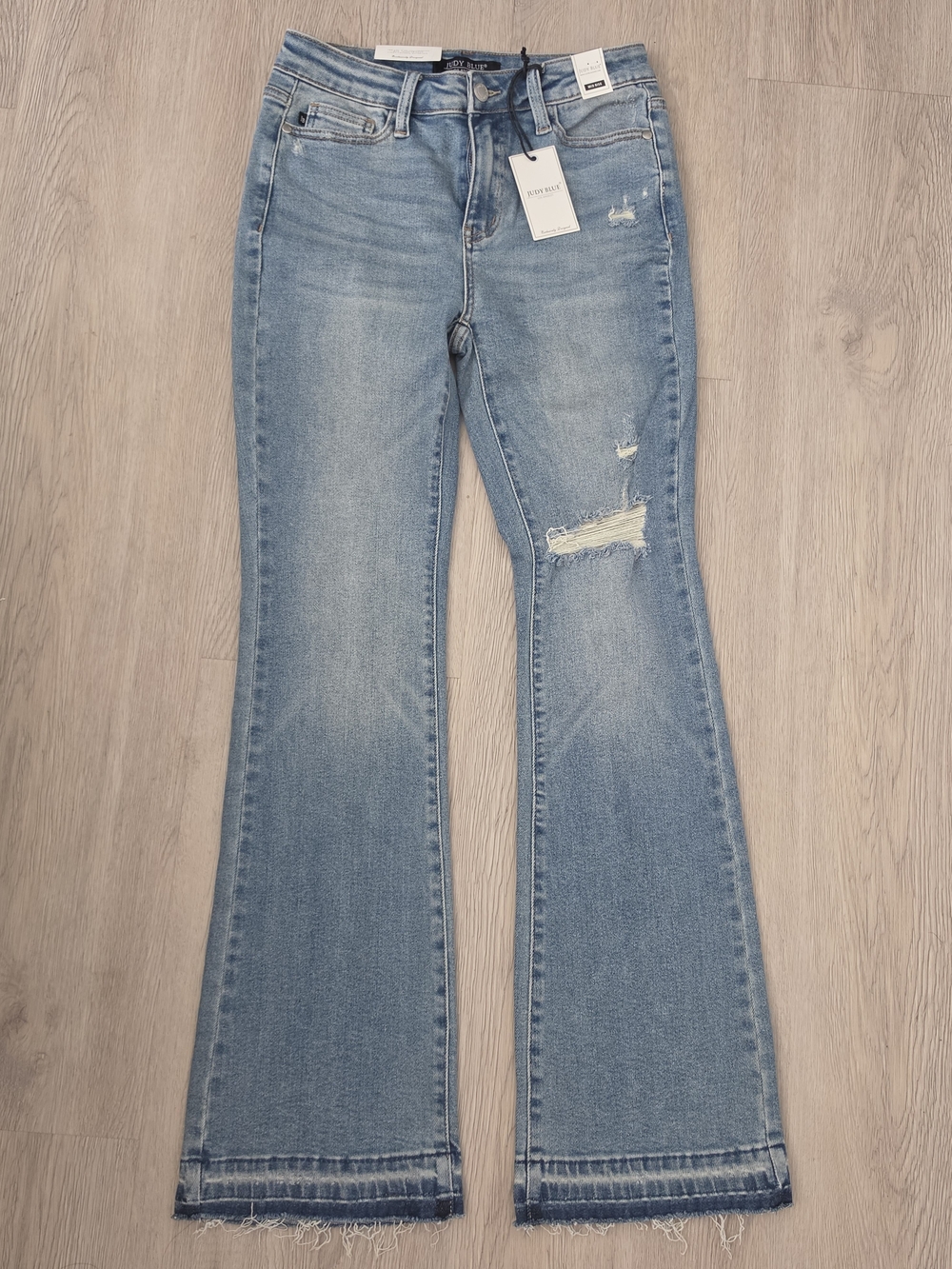 Judy Blue High Rise Flare Jeans Size 3/26 NWT Distressed Raw Hem